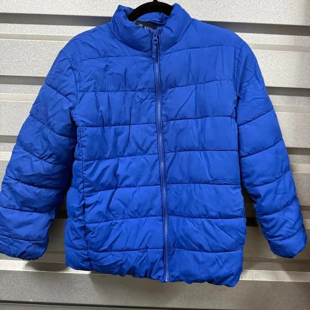 The Children's Place Puffer Jacket Kids XL 14 Blue Full Zip Quilted Coat